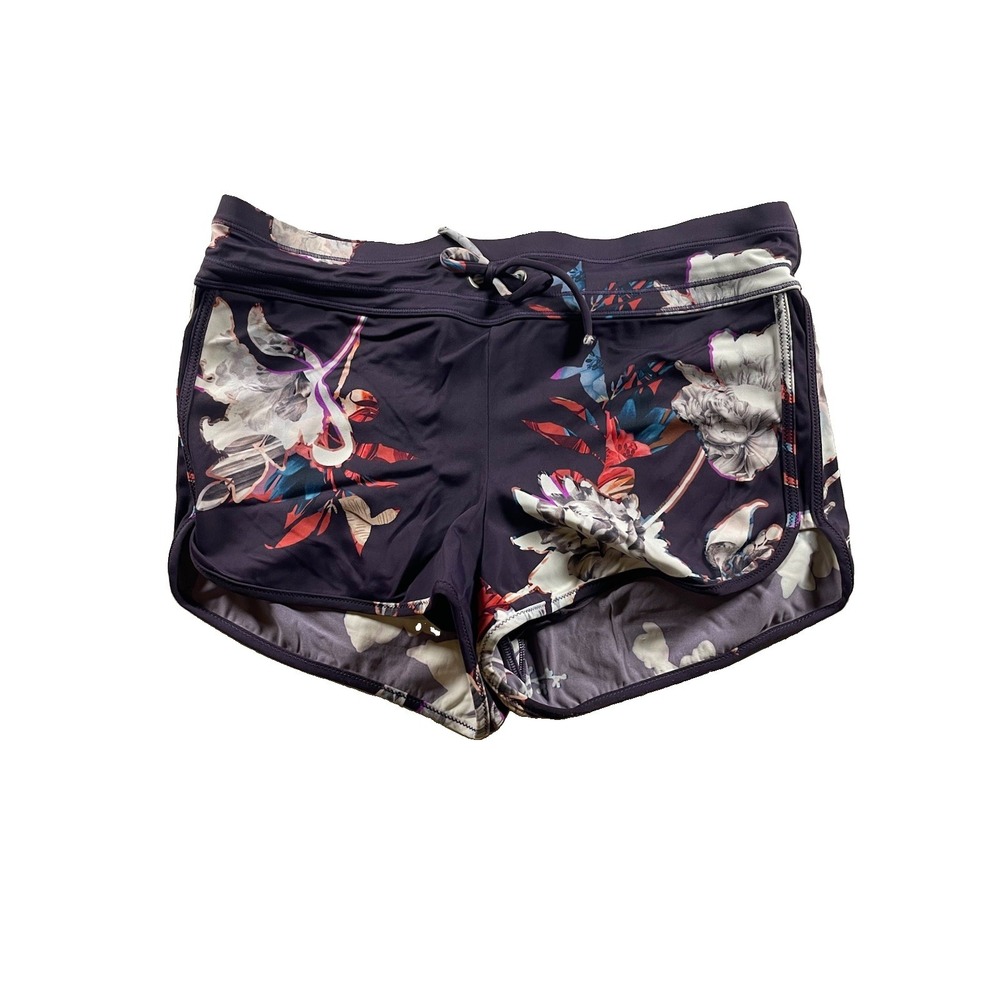 Athleta Women's Sz Small Purple Floral Surge Swim Shorts Beach Athletic